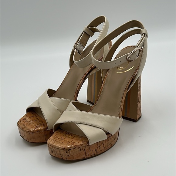 2447- Sam Edelman Cream and Brown Platform Sandals Size 9.5 NWT - Picture 3 of 10